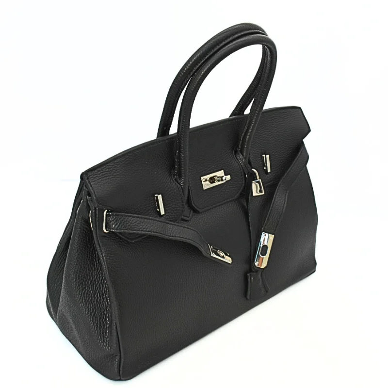Mary black leather handbag side Mary black leather handbag side