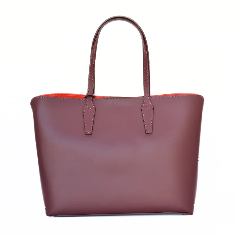 stud bordeaux leather tote bag