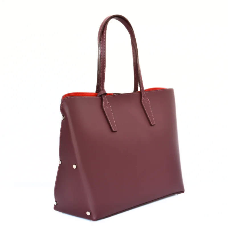 stud bordeaux leather tote bag side