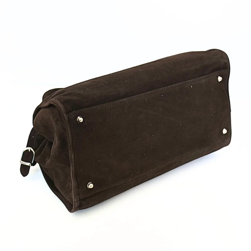 yulia dark brown suede leather handbag bottom