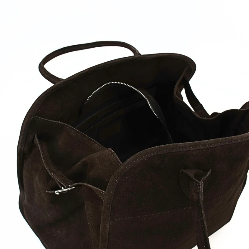 yulia dark brown suede leather handbag interior