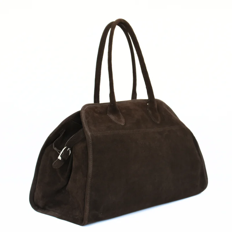 yulia dark brown suede leather handbag side