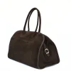 yulia dark brown suede leather handbag side