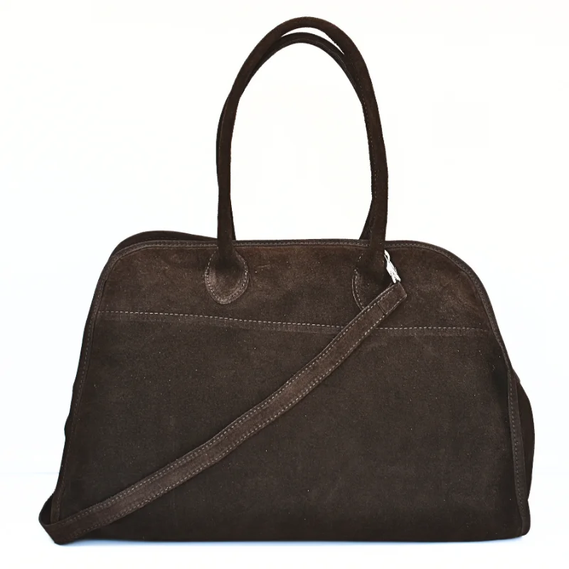 yulia dark brown suede leather handbag strap