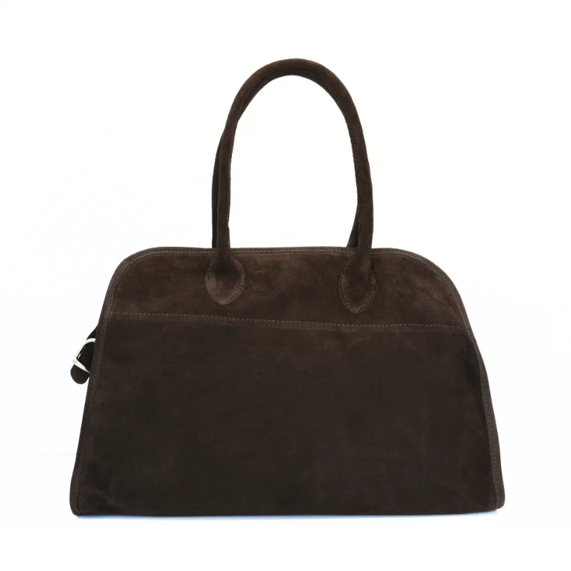 yulia dark brown suede leather handbag
