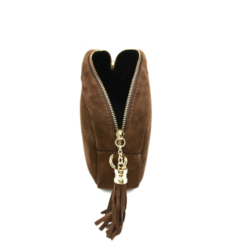 BB Suede Chocolate Crossbody Bag interior fringe