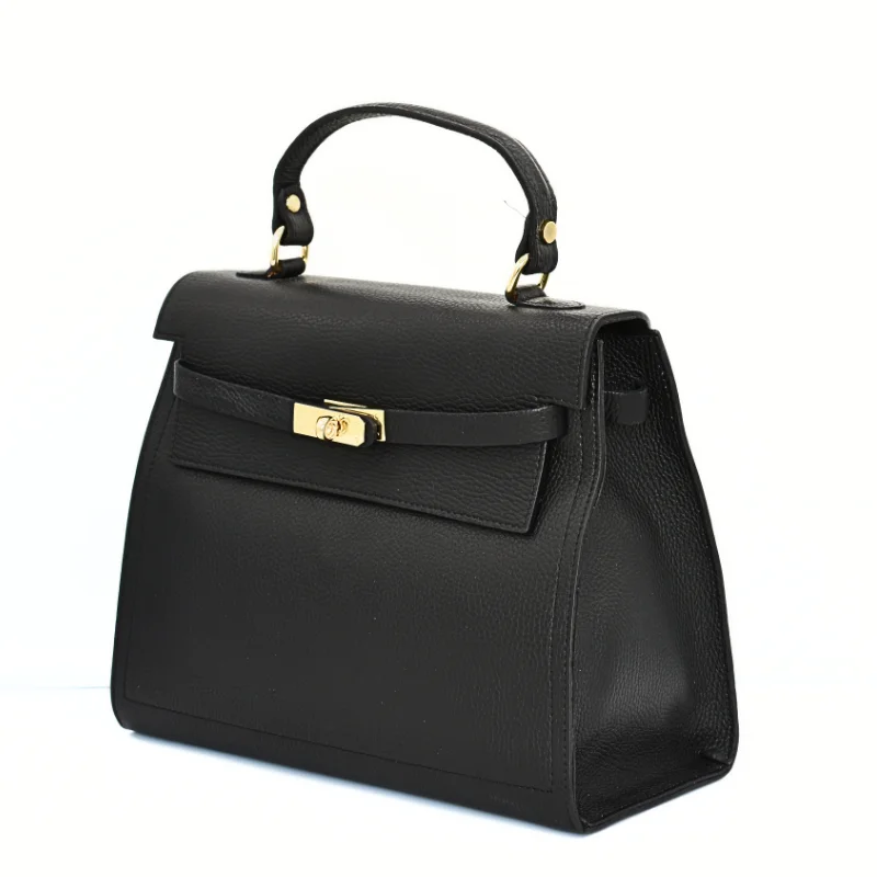 Fashionista black leather handbag side