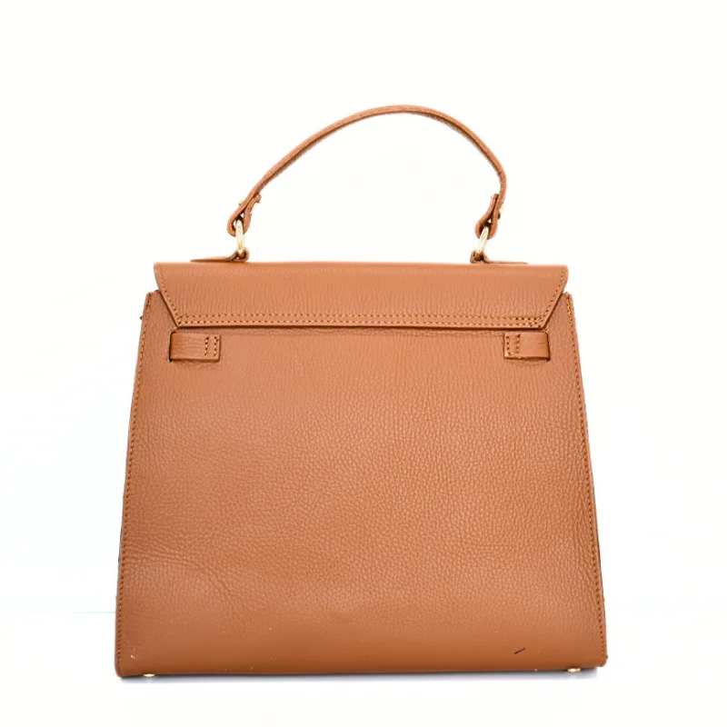 Fashionista camel leather handbag back
