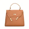 Fashionista camel leather handbag opened
