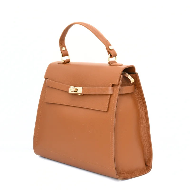 Fashionista camel leather handbag side right
