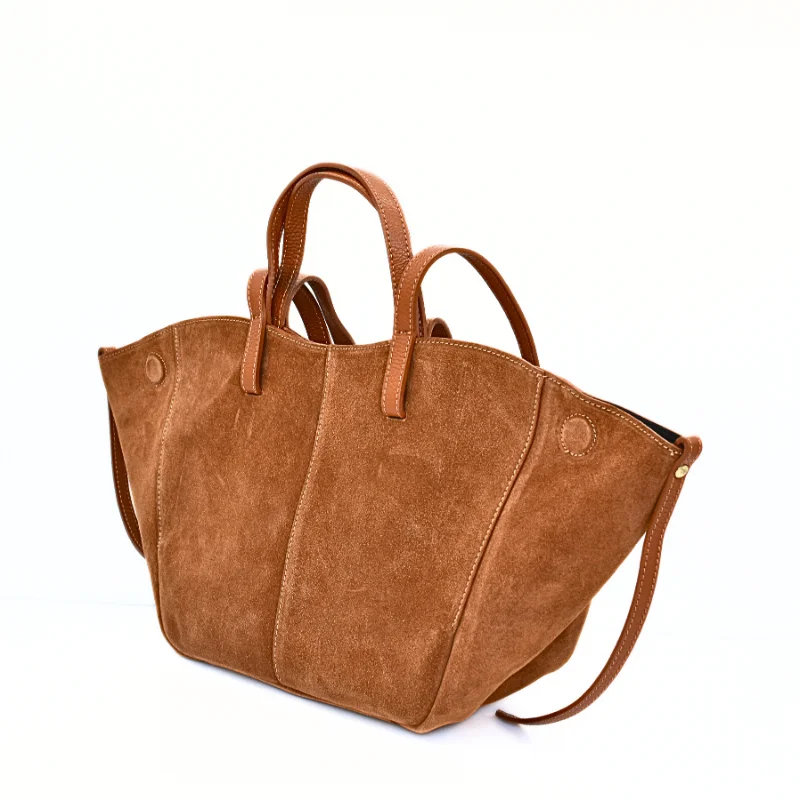 mag camel suede leather handbag right side mag camel suede leather handbag right side