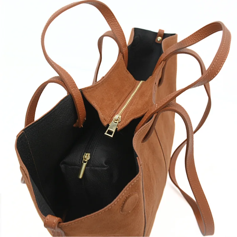 mag camel suede leather handbag zipper interior mag camel suede leather handbag zipper interior