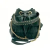 ruffle green leather bucket bag strap