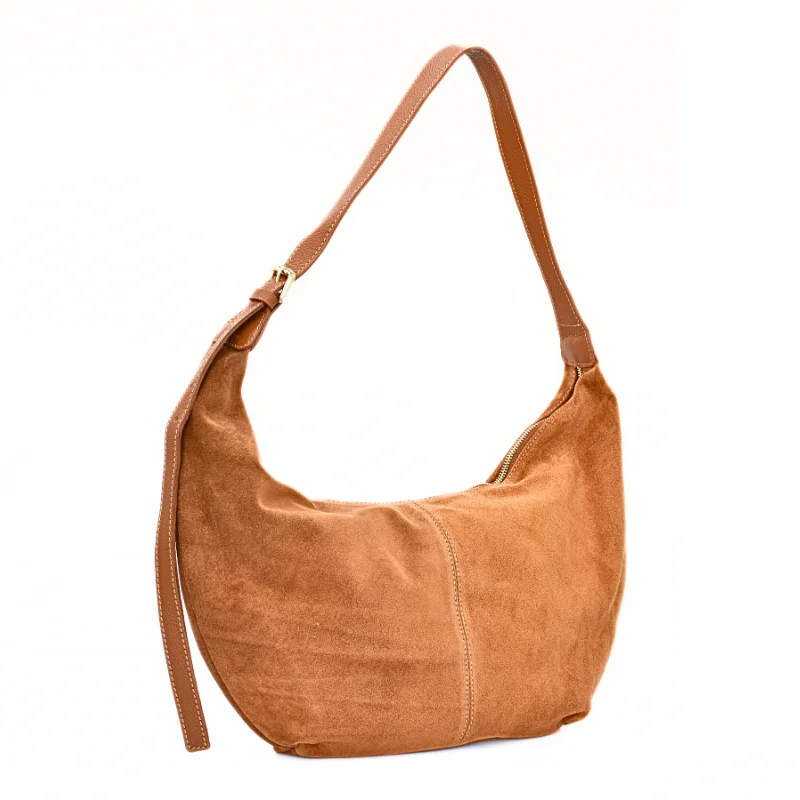 Slouchy Camel Suede Leather Shoulder Bag side