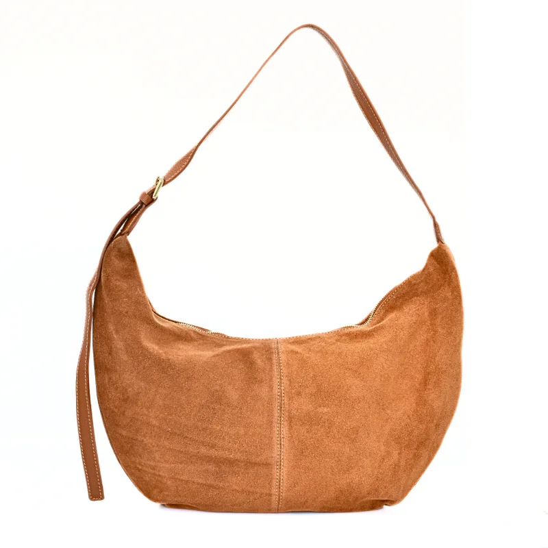 Slouchy Camel Suede Leather Shoulder Bag