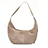 slouchy taupe suede leather handbag