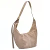slouchy taupe suede leather handbag side