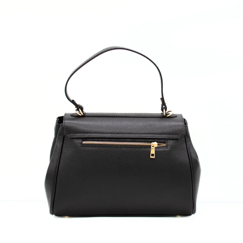 tulip black leather handbag back