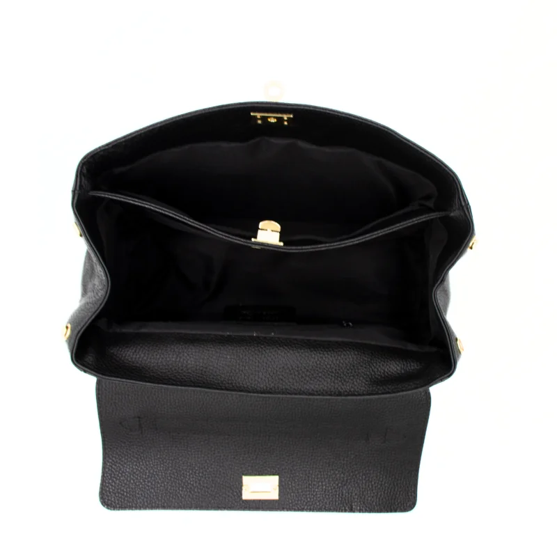 tulip black leather handbag interior details