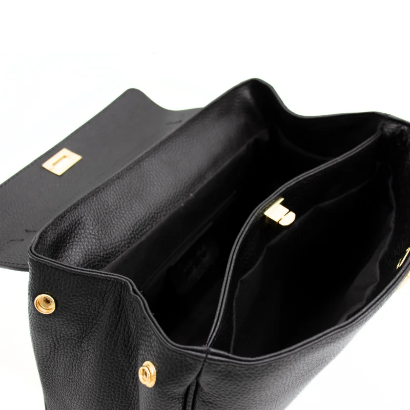 tulip black leather handbag interior