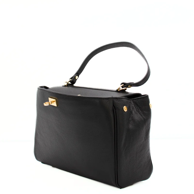 tulip black leather handbag side