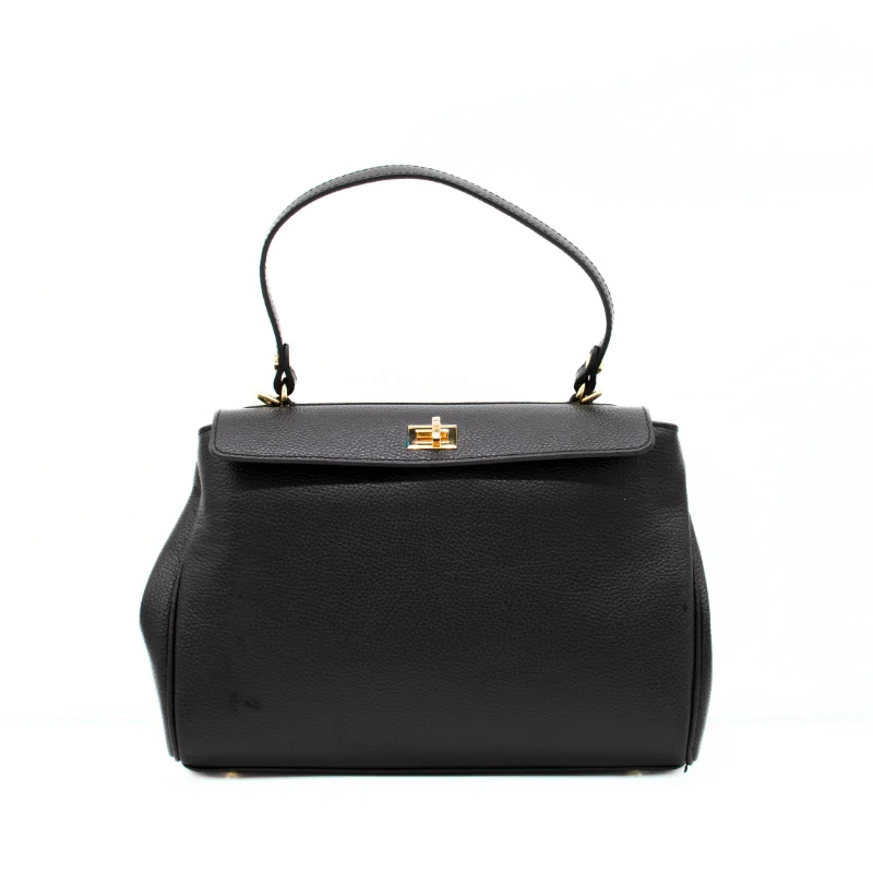 tulip black leather handbag