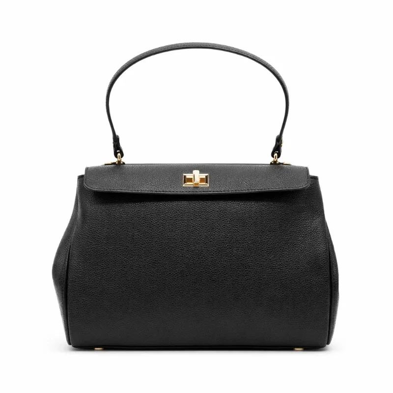 tulip black leather handbag