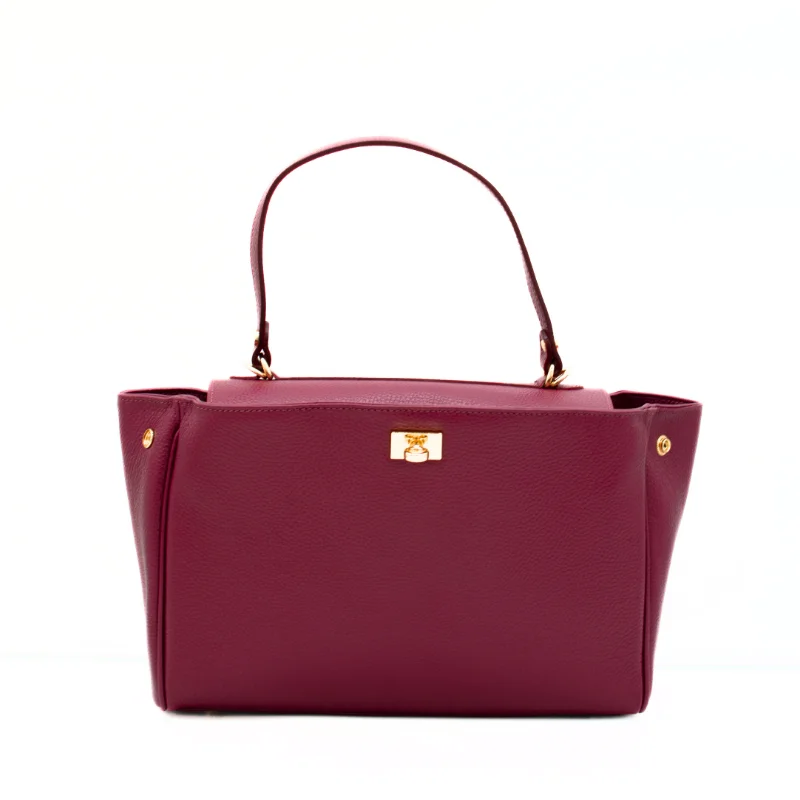 tulip bordeaux leather bag opened