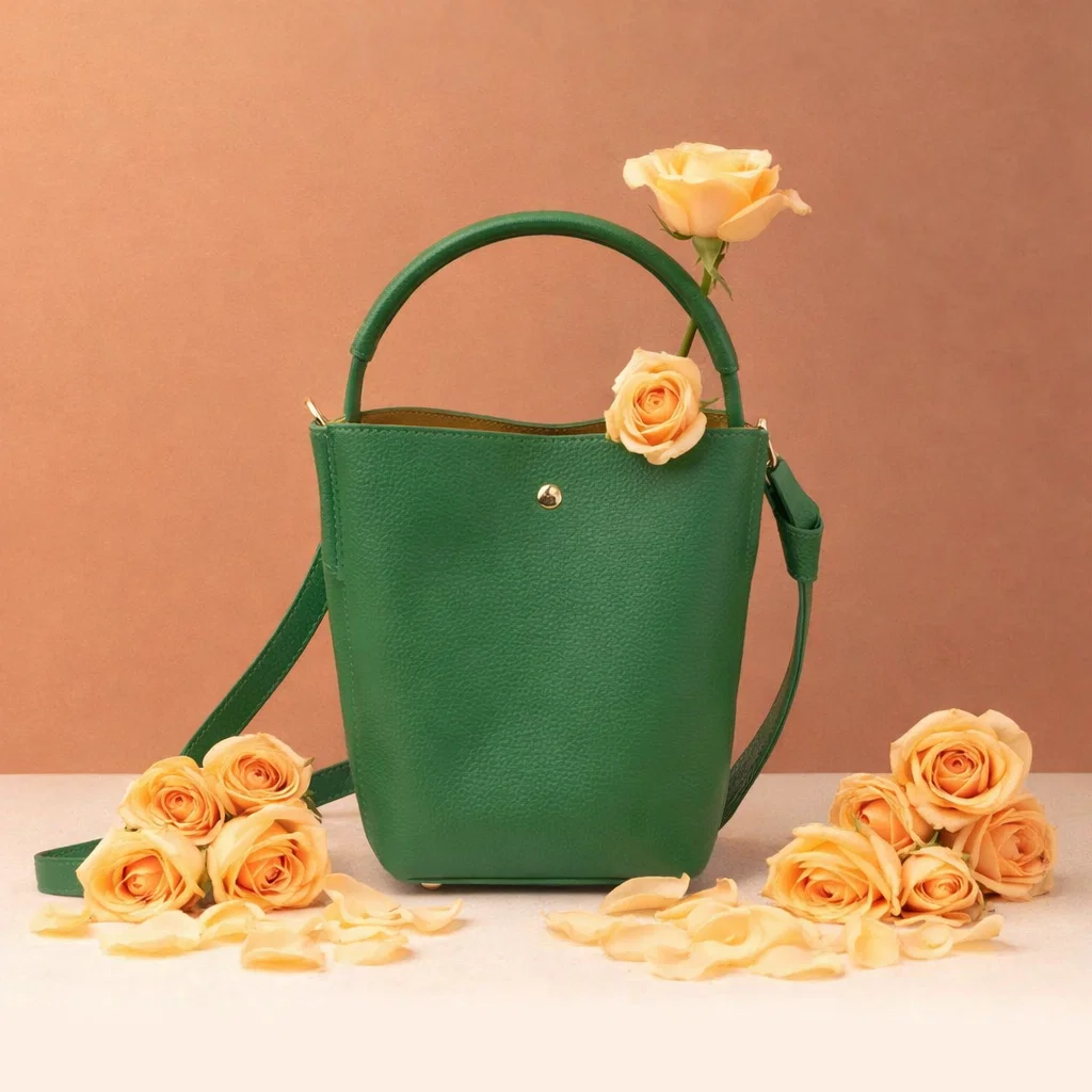 star green leather handbag