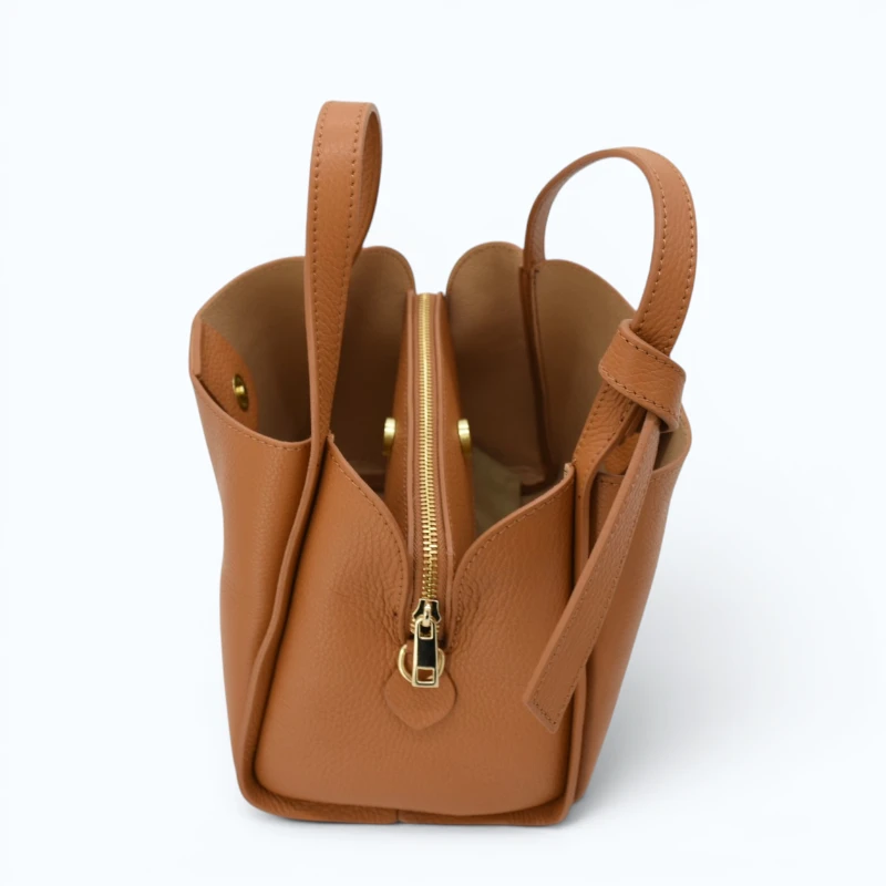 bruna camel leather handbag handbag interior detailed