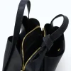 bruna navy blue leather handbag interior detailed