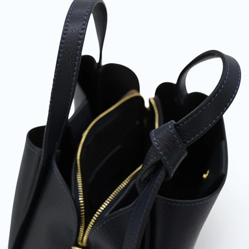 bruna navy blue leather handbag interior detailed