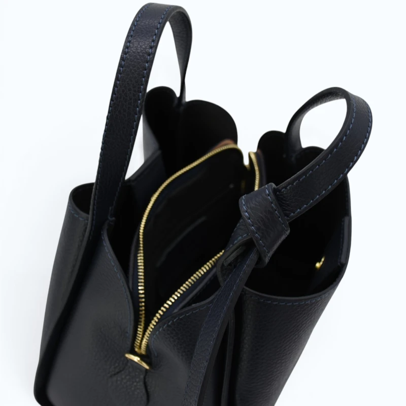 bruna navy blue leather handbag interior details