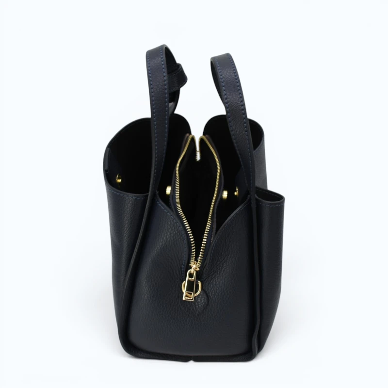 bruna navy blue leather handbag interior