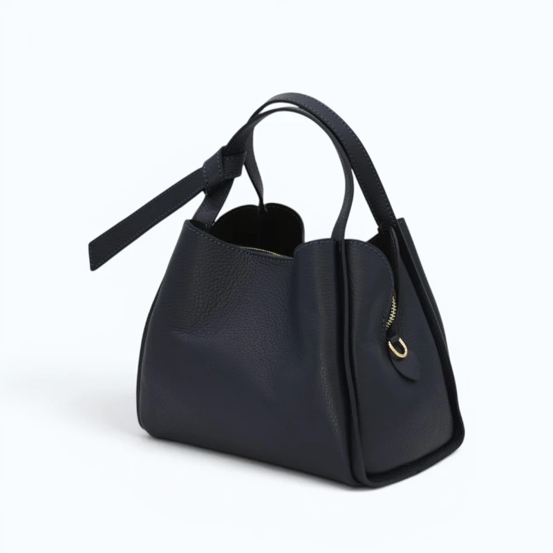 bruna navy blue leather handbag left side