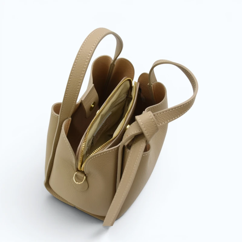 bruna taupe leather handbag interior detail