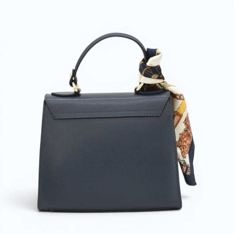 diva navy blue leather handbag back