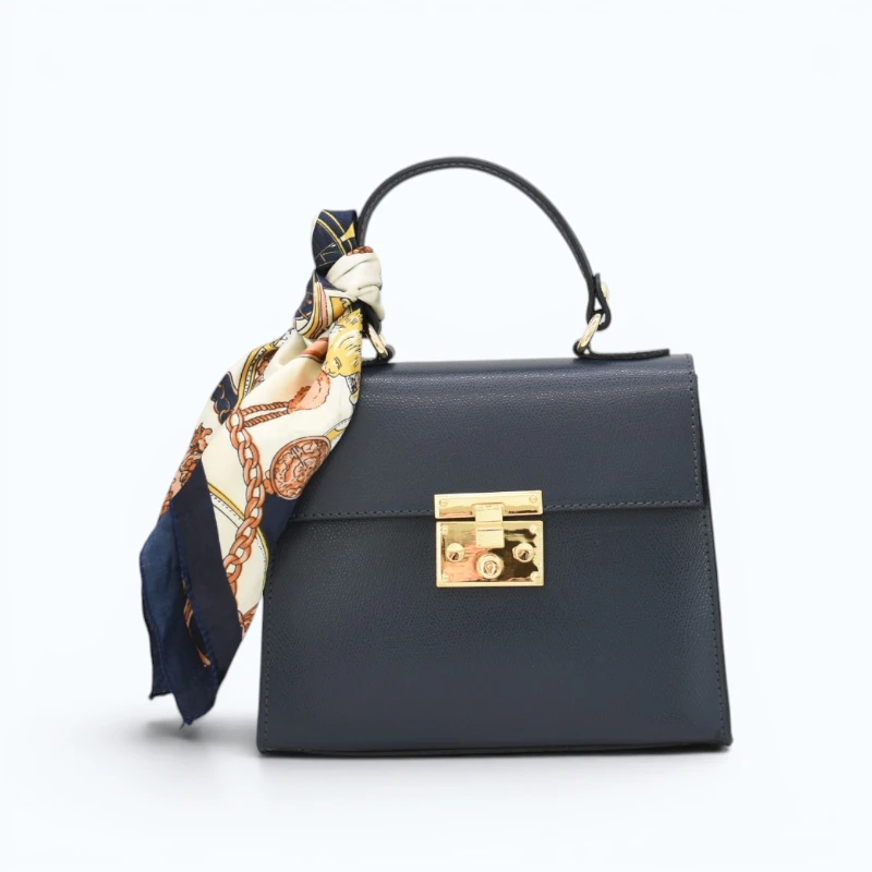 diva navy blue leather handbag front