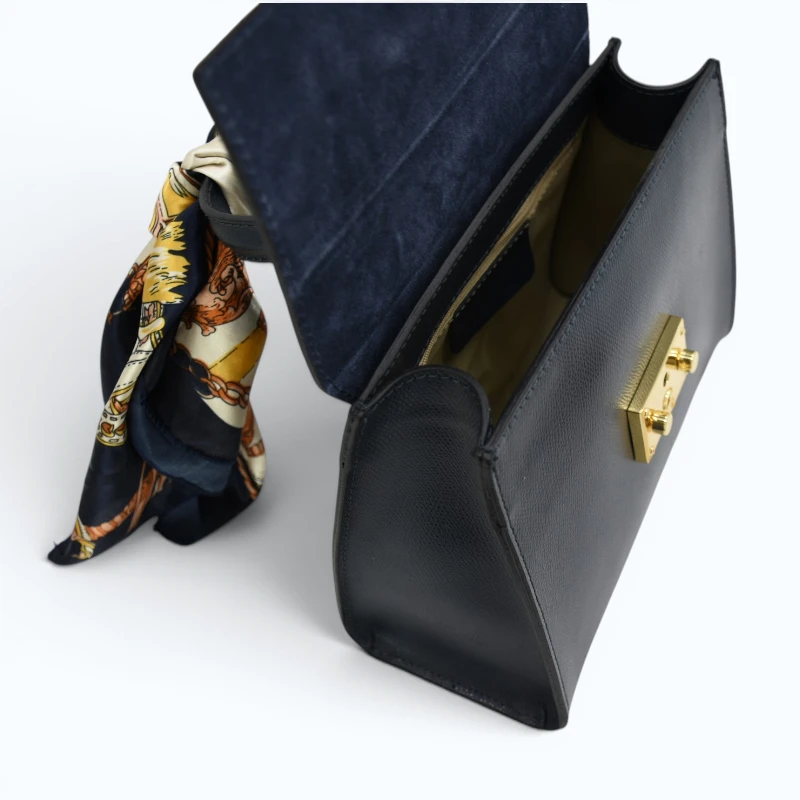 diva navy blue leather handbag interior detail