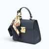 diva navy blue leather handbag side