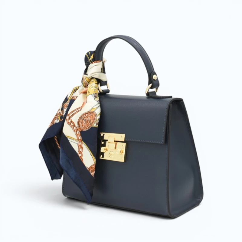 diva navy blue leather handbag side