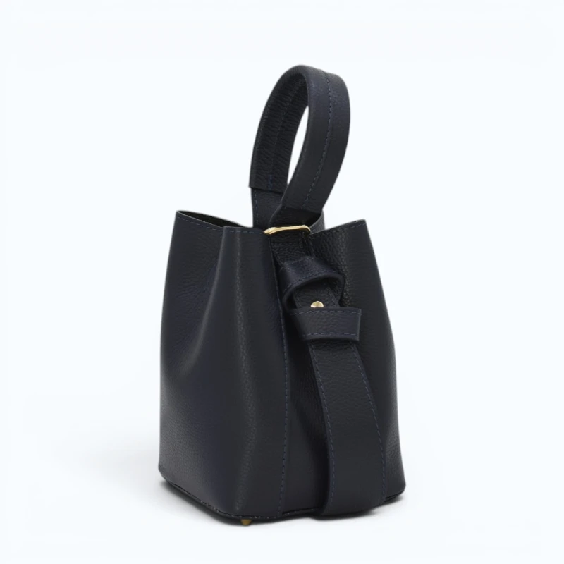 Flow Navy Blue Leather Handbag closed side