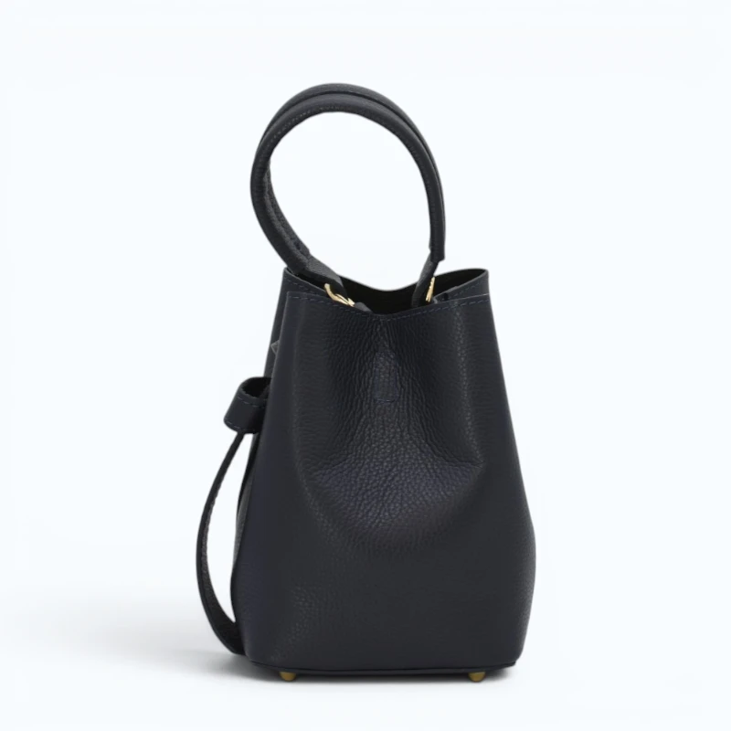 Flow Navy Blue Leather Handbag closed