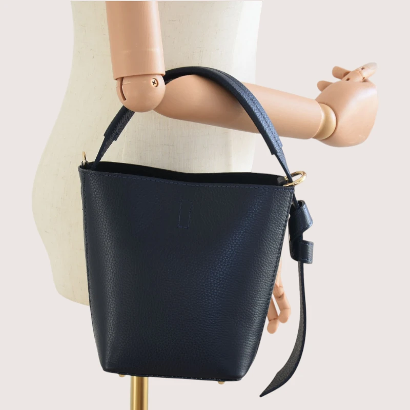 Flow Navy Blue Leather Handbag hand detail