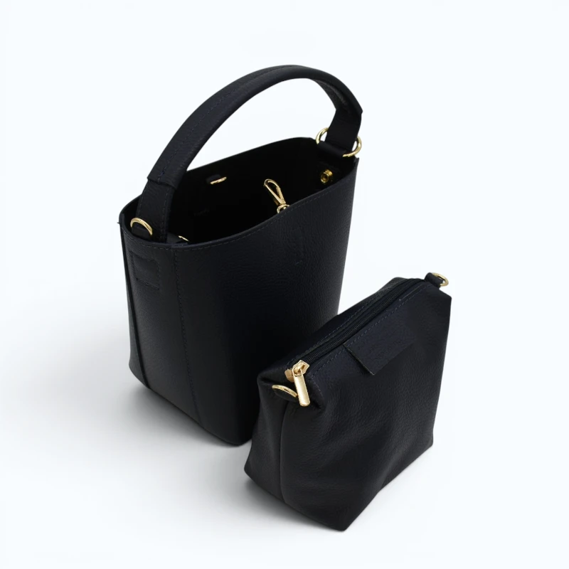 Flow Navy Blue Leather Handbag interior bag