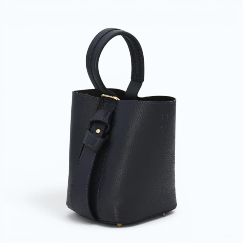 Flow Navy Blue Leather Handbag style2 side