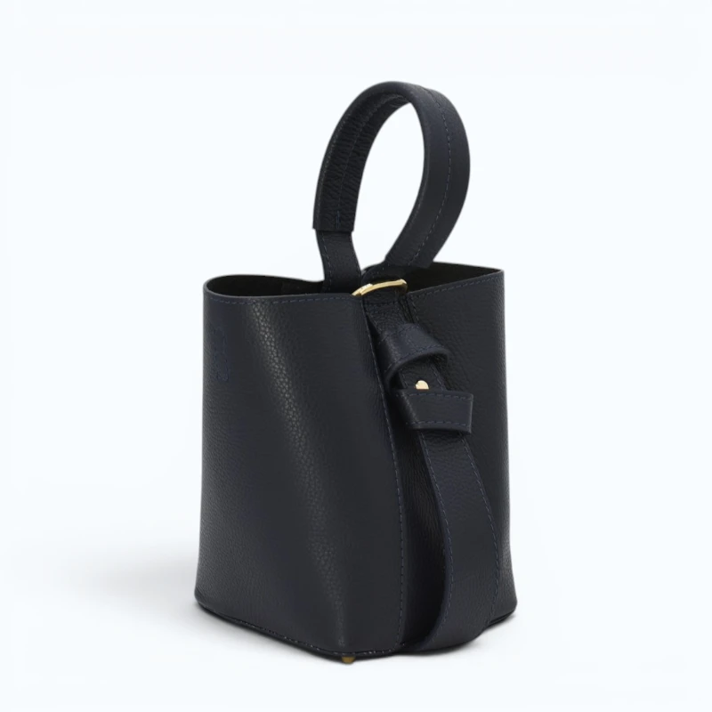 Flow Navy Blue Leather Handbag style2 side