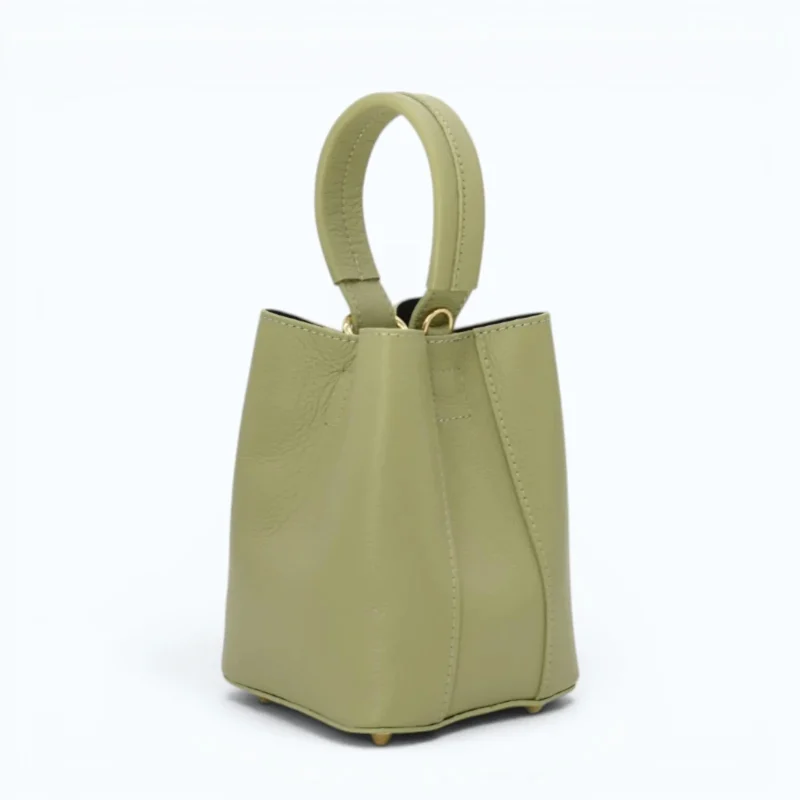 Flow Pistachio Green Leather Handbag closed left side