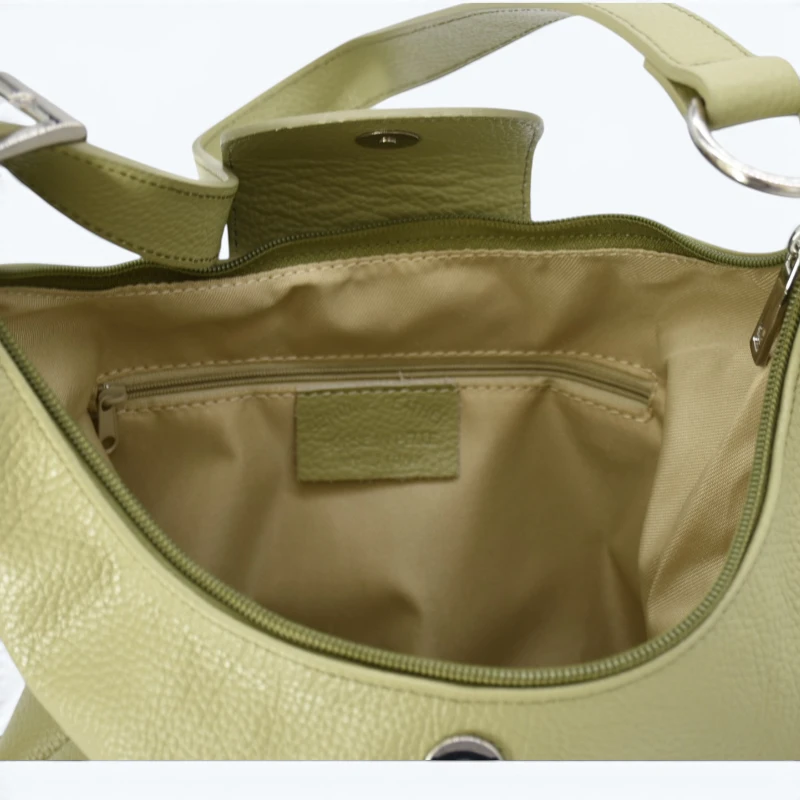 Love pistachio green Tote Leather Bag interior zipper