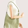 Love pistachio green Tote Leather Bag shoulder details